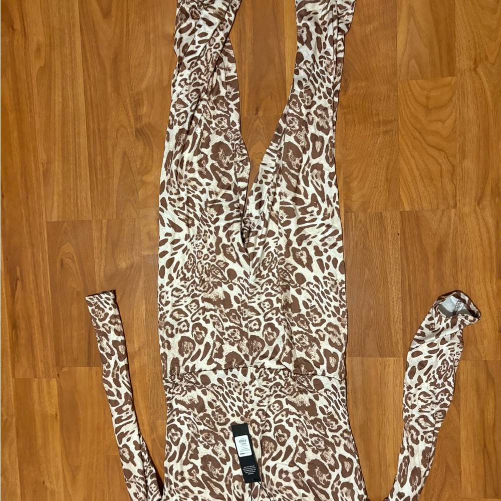 Fashion Nova Brown and Cream Animal Print Jumpsuit